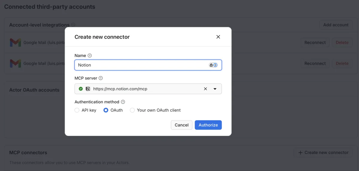Apify: MCP connectors Preview